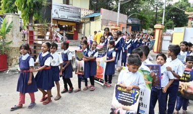 नशा मुक्ति का संदेश देने बच्चों ने बनाई मानव श्रृंखला:गायत्री परिवार भोपाल मद्य निषेध सप्ताह के तहत चला रहा नशा मुक्ति अभियान